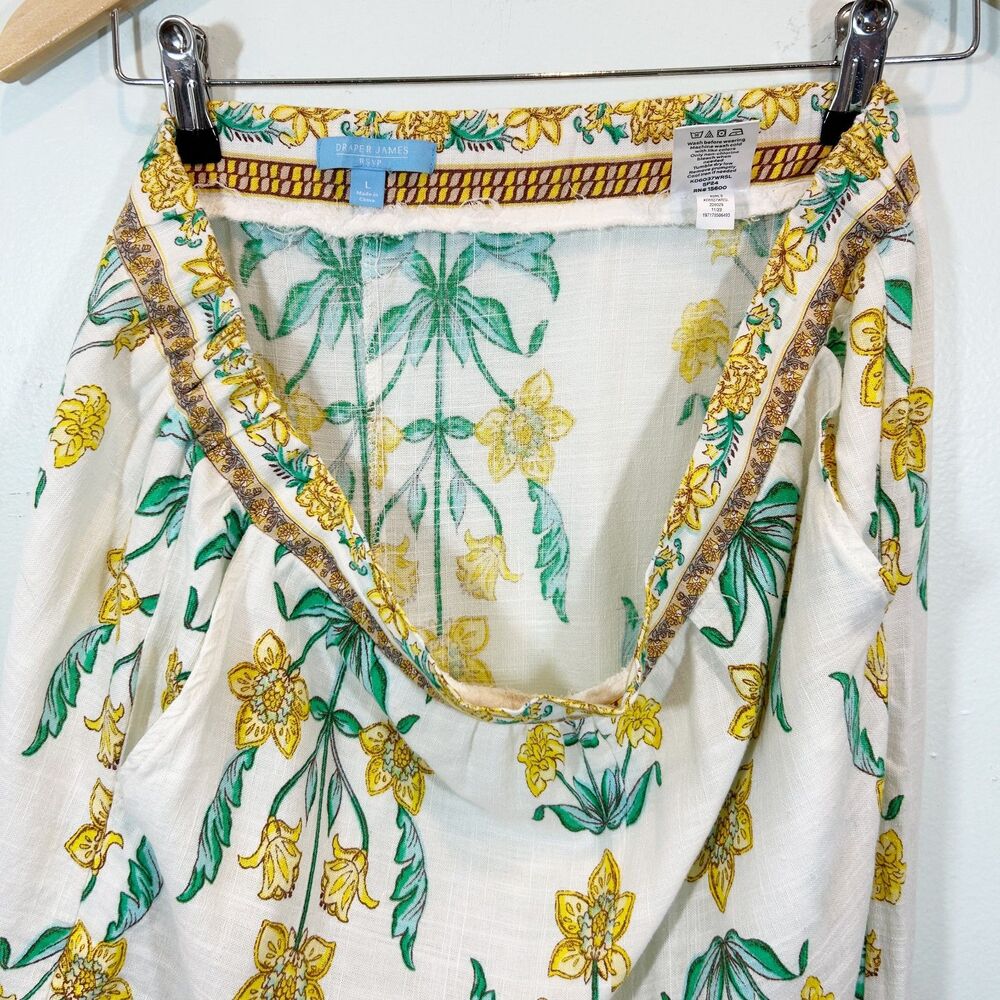 DRAPER JAMES RSVP Linen Blend White Yellow Floral Pants Size L Casual Vacation - Picture 6 of 12